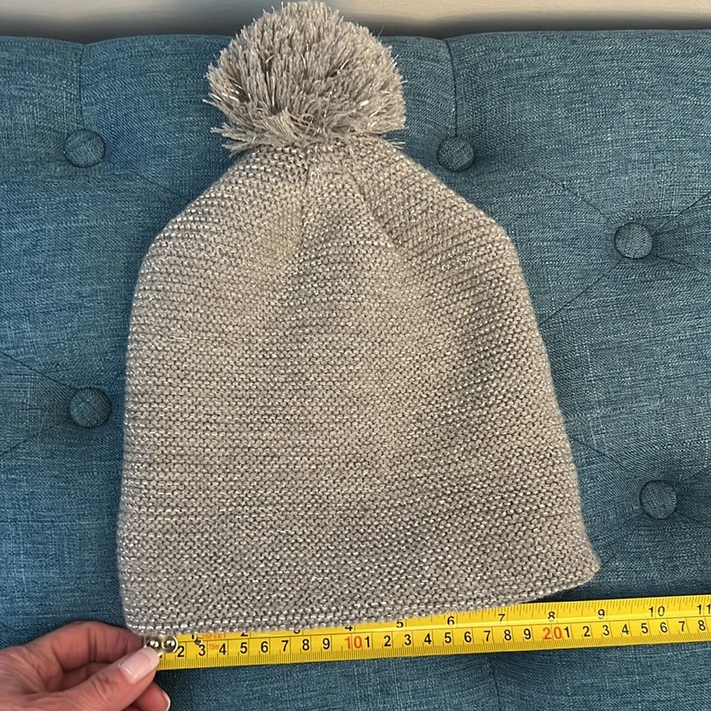 Gray Knit Metallic Pom Pom Hat-See Photos